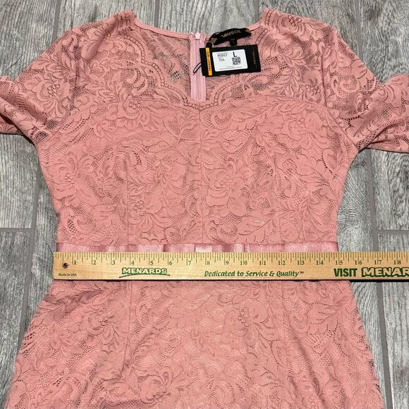 Miusol Women Stretch Lace Dress Large Blush Pink V-Neck Elle Woods Office Siren - Picture 7 of 11